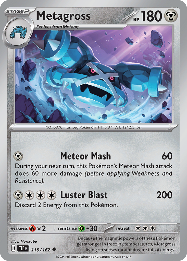 Metagross 115 su 162 da Cronoforze, stampa originale di riferimento